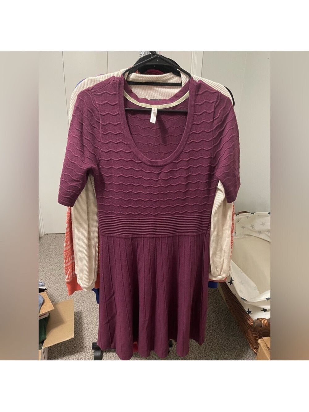 Xhilaration Women's L Burgundy Ribbed Knit Fit-and-Flare Sweater Dress or tunic